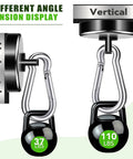 Vertical and horizontal tension display of 110Lbs Neodymium Magnetic Hooks Set With Swivel Carabiner Hangers