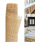 Top Shelf Natural Radio Weave Rattan Cane Webbing Roll 24 By 84 Inches displayed with cabinet and bed applications.