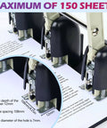 Three Hole Paper Punch For Office And Print Shop, Heavy Duty Metal Construction With Ergonomic Handle, Punches Up To 150 Sheets