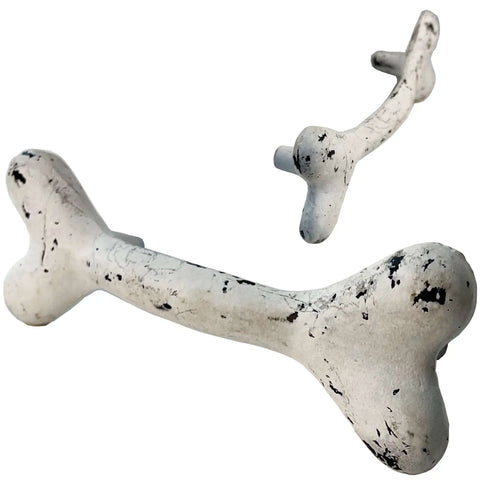 6 Inch Dog Bone Style Cast Iron Door Pull For Barn Doors Gates Cabinets And Drawers, Heavy Rustic Black White Finish, front view