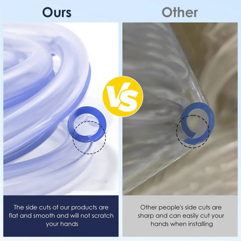 Stop Your Furry Buddies From Turning Cables Into Snacks With This Tough Chew Proof Cord Protector Sleeve Flexible Split Design Slips Right Over Wires And Chargers For Dogs And Cats Ten Feet Long Two Pack Odorless Pvc; comparison of smooth vs sharp edge of cord protectors.