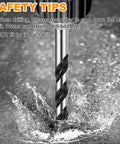 TITGGI concrete drill bit set, carbide-tipped steel bit drilling into concrete with water splash.