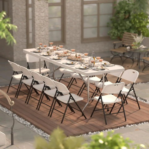 Built Tough 350 Pound Weight Capacity Plastic Folding Chair With Reinforced Steel Frame at outdoor garden event