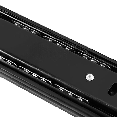 Close-up of black steel Beefy 10 Inch Full Extension Drawer Slides With Ball Bearing 5 Pair Telescopic Side Mount Rails for cabinets.