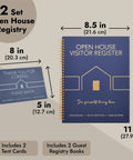 Open House Guest Sign In Book And Realtor Tent Cards Set 2 Pack Navy Blue 8.5 By 11 Real Estate Agent Supplies For Open Houses Home Showings And Client Sign In, showing book dimensions.