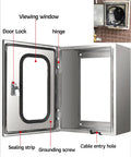 Tough As Nails Outdoor EV Charger Enclosure Wall Mount Box features door lock, viewing window, and cable entry hole.