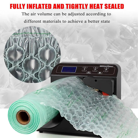 Automatic Wrap Machine 180W For Inflatable Packaging showing inflated cushions and control panel, fast cushioning at 8-15m/min