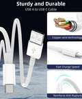 USB A To USB C Car Charger Cable For iPhone 17 16 15 Seamless CarPlay Connection 3ft 2 Pack Fast Charging Data Sync 480Mbps White features