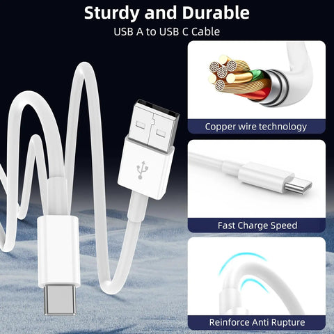 USB A To USB C Car Charger Cable For iPhone 17 16 15 Seamless CarPlay Connection 3ft 2 Pack Fast Charging Data Sync 480Mbps White features