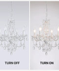 Plug In Crystal Ceramic White Chandelier With Clear Cord And Toggle Switch, Four Light Hanging Pendant Lamp Super Bright For Kitchen Dining Room Foyer Bedroom Instant Glow Up, off and on.