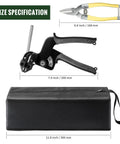 Heavy Duty Zip Tie Gun Kit with Industrial Scissors, includes cutter tool, shown with protective case and size specifications.