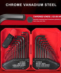 35 Piece Allen Wrench Set With Metric And Standard Hex Keys, Chrome Vanadium Steel, Black Oxide Finish, Durable Heavy Duty Tool Kit For Mechanical, Automotive, And Home Projects, Includes 0.7mm Through 10mm And 0.028 Inch Through Three Eighths Inch Sizes. Red case with metric and inch hex keys
