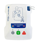Premium AED Simulator Kit Four Pack Heavy Duty Defibrillator Practice Devices control panel with training indicators and graphics.
