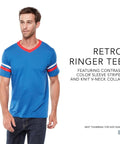 Retro Ringer Tee With Contrast Sleeve Stripes And Knit V Neck 50 50 Poly Cotton Jersey Double Needle Hem All Day Comfy Team Spirit Tee In Graphite Black White Sized Small on man