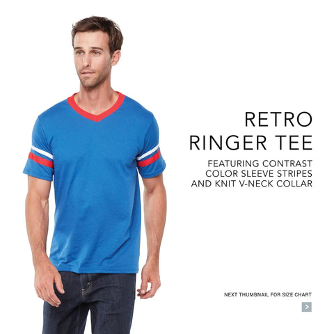 Retro Ringer Tee With Contrast Sleeve Stripes And Knit V Neck 50 50 Poly Cotton Jersey Double Needle Hem All Day Comfy Team Spirit Tee In Graphite Black White Sized Small on man
