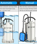 Beastly 304 Stainless Submersible Sump Pump With Float Switch 1HP 4600GPH Automatic Water Removal display with auto and manual modes