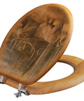 Oak Veneer Round Toilet Seat With Meadow Music Elk Outdoor Image, Ships Fully Assembled, Durable Pigment Ink Print, Fits US Standard Round Toilets