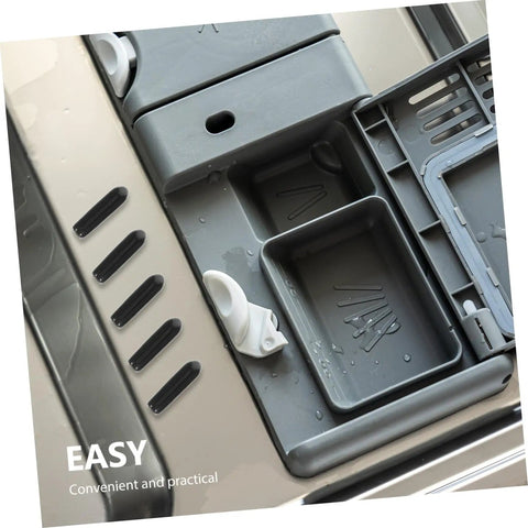 200 Pack Black Plastic Dishwasher Rack Prong Tip Covers Heavy Duty Replacement Caps in a dishwasher rack showing practical use.