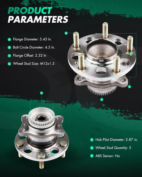 Diagram showing dimensions of Rear Wheel Bearing And Hub Assembly 512492 Compatible With Hyundai Veloster Kia Forte