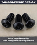 Badass M6 X 12mm Black Security Screws And Bolts 50 Pack 304 Stainless Steel Button Head Torx Pin close-up of tamper-proof design screws.