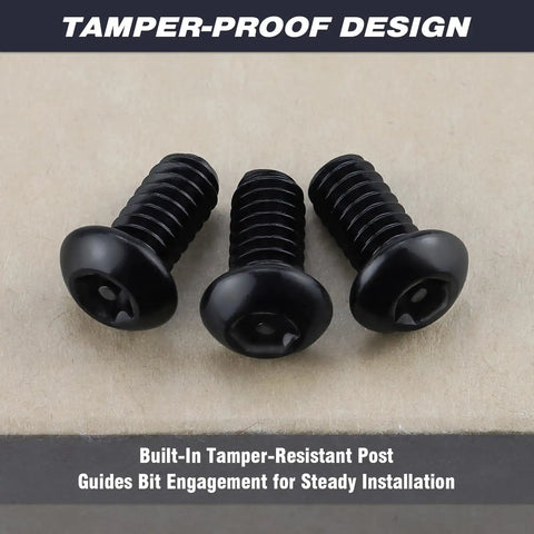Badass M6 X 12mm Black Security Screws And Bolts 50 Pack 304 Stainless Steel Button Head Torx Pin close-up of tamper-proof design screws.