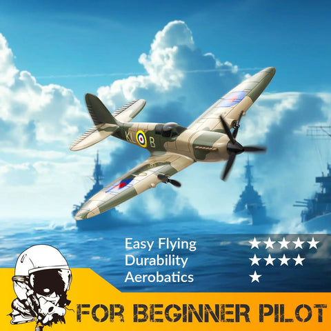 Spitfire RC Plane For Beginners soaring in sky with 3 Channel Remote Control, 2.4GHz RTF, foam design and 6 Axis Gyro