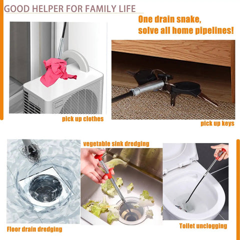 62 Inch Ultra Slim Drain Clog Remover Toilet Snake With Four Claw Grabber Spring, Flexible Plumbing Reacher Tool For Hair, Jewelry, Keys And Clothes, Cleans Kitchen Sink, Shower, Bathtub, Toilet, Sewer
