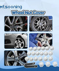 21 Pcs Car Wheel Nut Covers 21mm Universal Lug Nut Caps Chrome Gloss ABS Auto Bolt Head Protectors with Remover Clip displayed