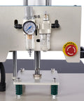 Close-up of Pro Grade 16x24 Dual Platen Heat Press Machine With Pneumatic Digital Sublimation control panel and pressure gauge.