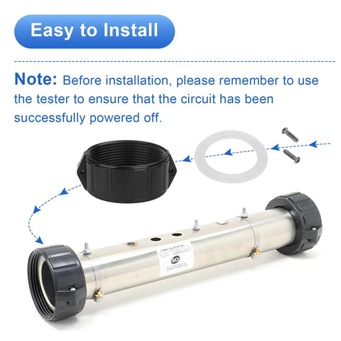2 Inch Spa Heater Split Nut Unions With Screw O Rings Replacement For Balboa Gecko Hot Tub Pool And Spa Parts Fits Most 2 Inch Heater Assemblies Diy Friendly For Easy Spa Repair Compatible With Coleman HydroQuip Spa Builders Correctech Spanet shown with installation note.