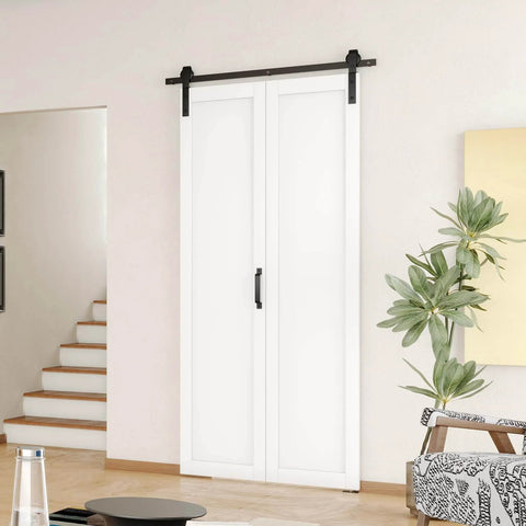 Two Panel Bifold Barn Door Kit For 30 Inch Openings Space Saving Indoor Sliding Door With Folding Panels And Hardware