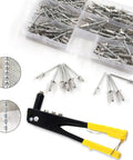 Heavy Duty Manual Riveter Kit With 6 Size Aluminum Blind Rivets Assortment 226 Pcs with hand rivet gun and rivets shown