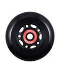 Black inline skate wheel with red hub, part of Kids Inline Skate Wheels 68mm 85A 2 Pack With Bearings Spacers And Washers For Roller Blades