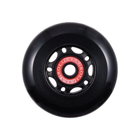 Black inline skate wheel with red hub, part of Kids Inline Skate Wheels 68mm 85A 2 Pack With Bearings Spacers And Washers For Roller Blades
