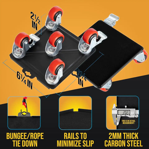 Heavy Duty Furniture Movers Dolly Kit With Double Bearings And Locking Wheels, 2mm thick carbon steel dolly with four swivel wheels.