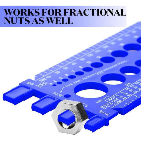 Two Piece Nut Bolt Thread Gauge Set With Metric And SAE Identifier, Plastic Bolt Sizing Tool, Durable Blue