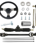 300Mm Steering Wheel Kit With 320Mm Gear Rack Pinion And Adjustable Shaft, Complete Tie Rod Set For 110Cc Go Karts Golf Carts Buggies And UTVs Replacement Upgrade, includes various metal parts and fasteners