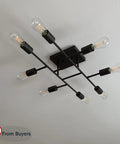 Eight Light Sputnik Chandelier In Oil Rubbed Bronze, Vintage Mid Century Semi Flush Mount Ceiling Fixture, starburst design.