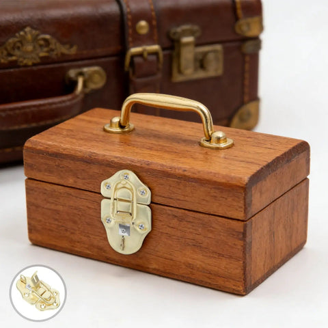 Small wooden box with golden toggle latch lock, part of Six Pack Of Golden Toggle Latch Locks Perfect For Small Boxes, Cabinets And Tool Storage Chests.