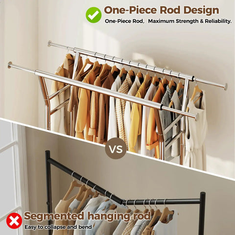 Heavy Duty Rolling Closet Rack With Bonus Shelf Space Holds Up To Seven Hundred Pounds Built Tough Steel Bar Smooth Gliding Wheels And Rock Solid Base For Home Or Boutique Silver