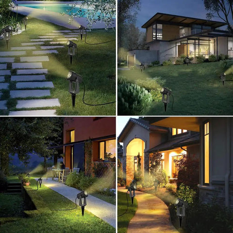 Low Voltage LED Landscape Lights Kit With Transformer IP65 Waterproof Outdoor Spotlight Set on pathway and garden