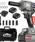 1/2 Inch Brushless Cordless Impact Wrench Packs Badass 1700Nm High Torque for Heavy Duty Jobs with battery and socket adapters.