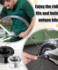 12 Piece Bike Axle Nut And Safety Washer Kit In Three Sizes For Front And Rear Wheels Durable Steel Flange Nuts And Retaining Hub Parts Rust Resistant Hardware To Keep Your Ride Solid displayed with bike assembly
