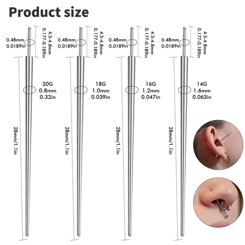 4Pcs Piercing Taper Set For No Fuss Easy Jewelry Changes 14G 16G 18G 20G Threadless Insertion Tools Tapers shown with size details