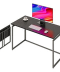 Folding Desk With 31.5 Inch Wood Top For Small Spaces No Assembly Required Compact Home Office Desk shown with accessories