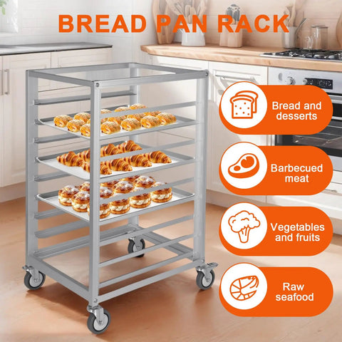 Heavy Duty 9 Tier Commercial Cooling Rack With Smooth Roll Locking Casters, Solid Aluminum Build, Space Saving Bakery Sheet Pan Holder, Sick Storage Cart For Any Bustling Kitchen Crew
