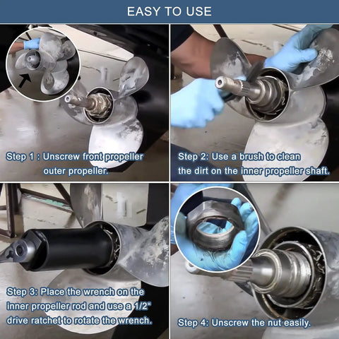 Nut Socket Tool Propeller Wrench For Mercruiser Bravo III Drives Front Propeller Nut Inner Nut Replacement in use steps