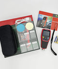 Must-Have Paint Thickness Gauge For Cars With Auto Rotating Display And Ferrous And Non Ferrous Substrate Recognition, 1250 Micron Range And 0.1 Micron Resolution, Zero And Two Point Calibration, Custom High Low Alarms. Red coating thickness gauge kit with case