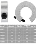 Four Piece Shaft Collar Set For Linear Rail SBR20 Clamp On 20mm Bore Shafts With M4 Fixing Screws All In One, size chart visible