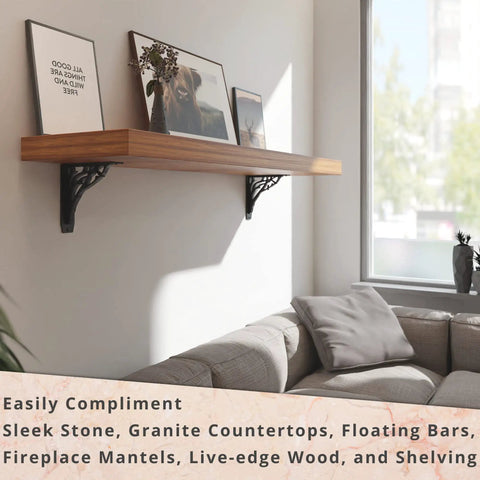 Angel Oak Heavy Duty Shelf Bracket Kit 8 By 8 Inches Set Of Two Metal Shelving Brackets for Wood Shelves in living room
